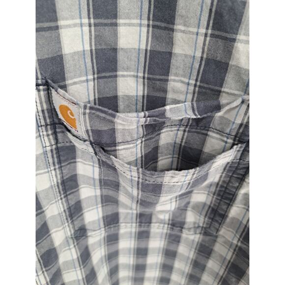 Carhartt Men's Relaxed Fit Blue Gray Plaid Button Down Size L - Picture 3 of 6